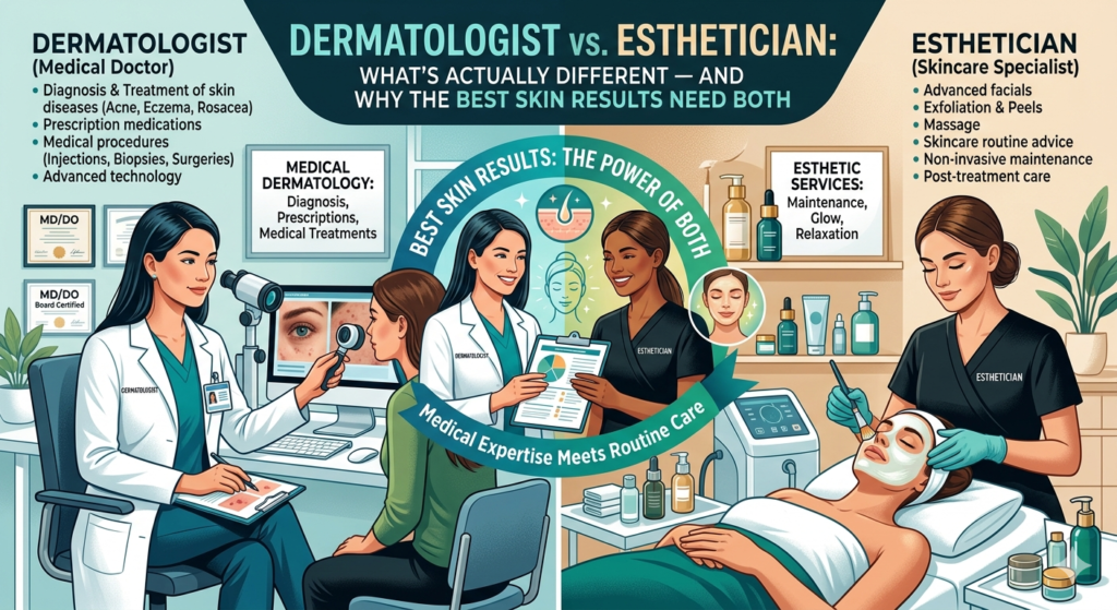 there is the difference between esthetician treatment vs dermatologist treatment