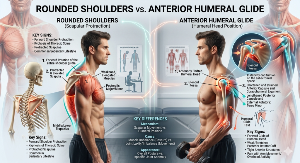round shoulder vs anteiror glide of the humerus